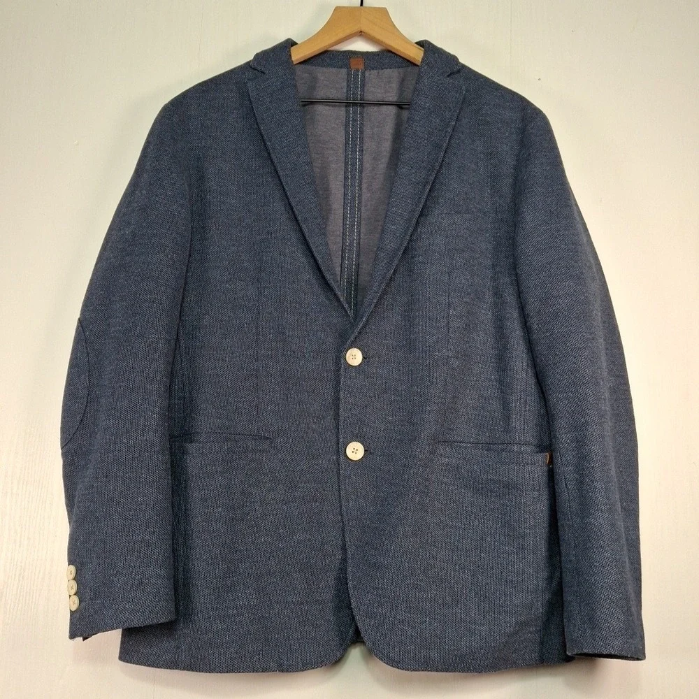 Zara Man Blue Textured Knit Blazer Sport Coat Elbow Patches USA 42 EUR 52